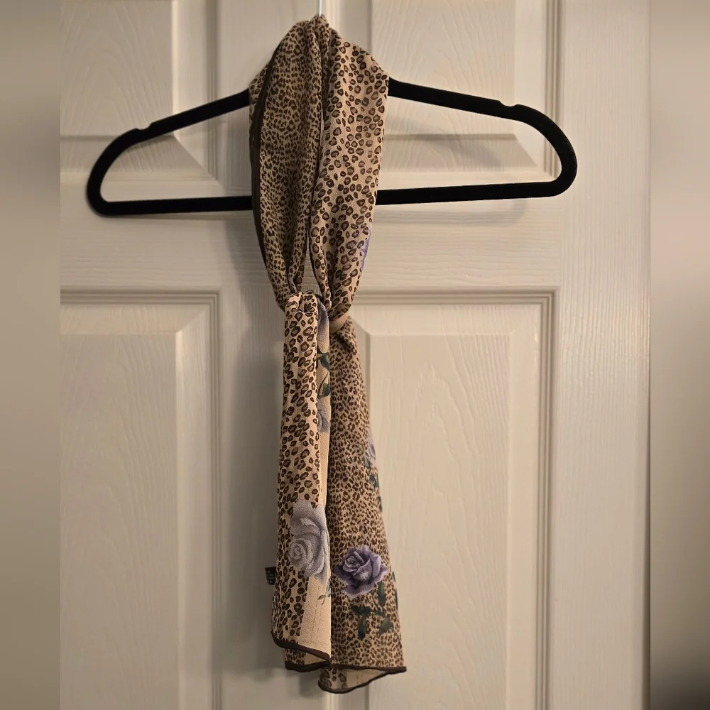 Floral Leopard Print Scarf, 100% silk, 54